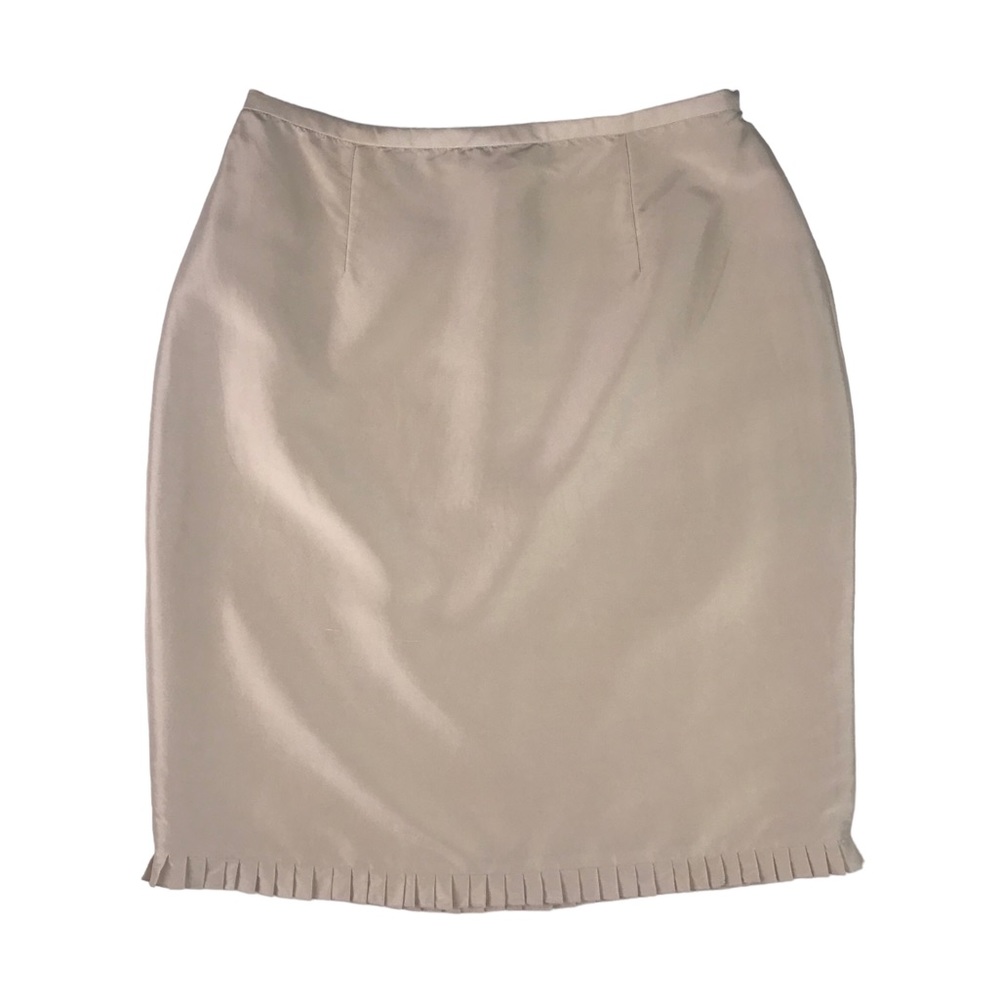 Maggy London Silk Skirt SZ 8 Pleat Hem Pencil Quiet Luxury Wedding Guest Dressy